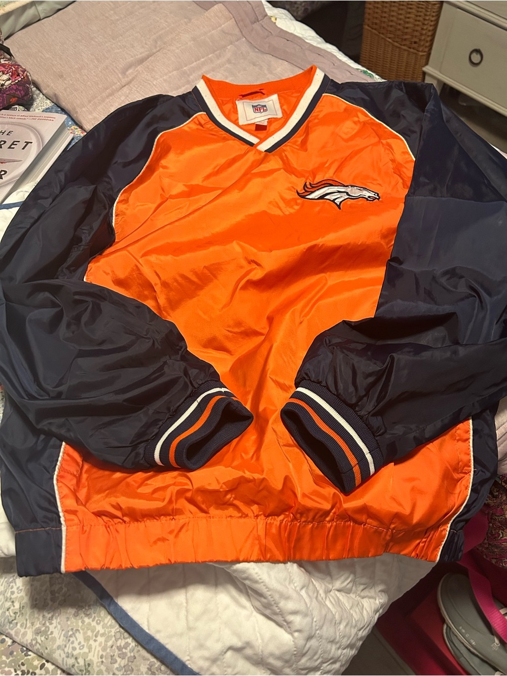 NFL Denver Broncos Orange and Navy V-Neck Pullover